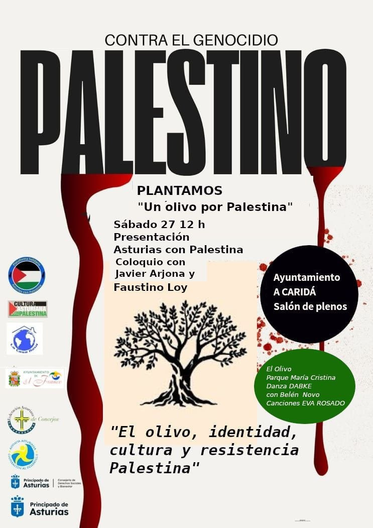 Cartel del evento Plantamos un olivo por Palestina en El Franco, Asturias