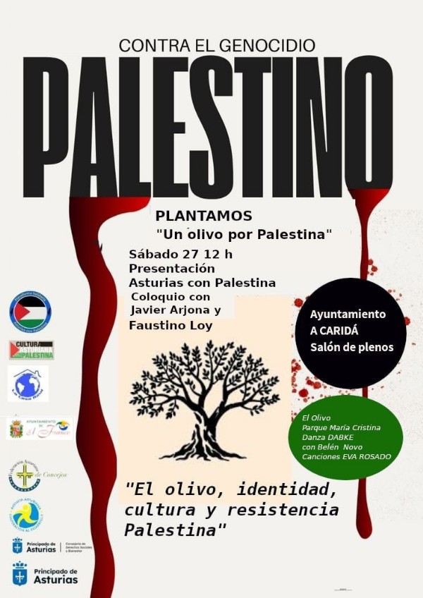 Cartel del evento Plantamos un olivo por Palestina en El Franco, Asturias