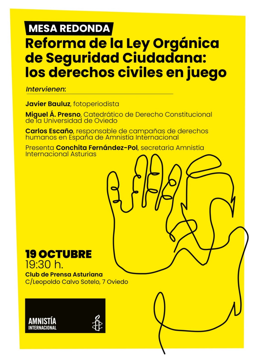 cartel mesa redonda amnistia sobre ley mordaza