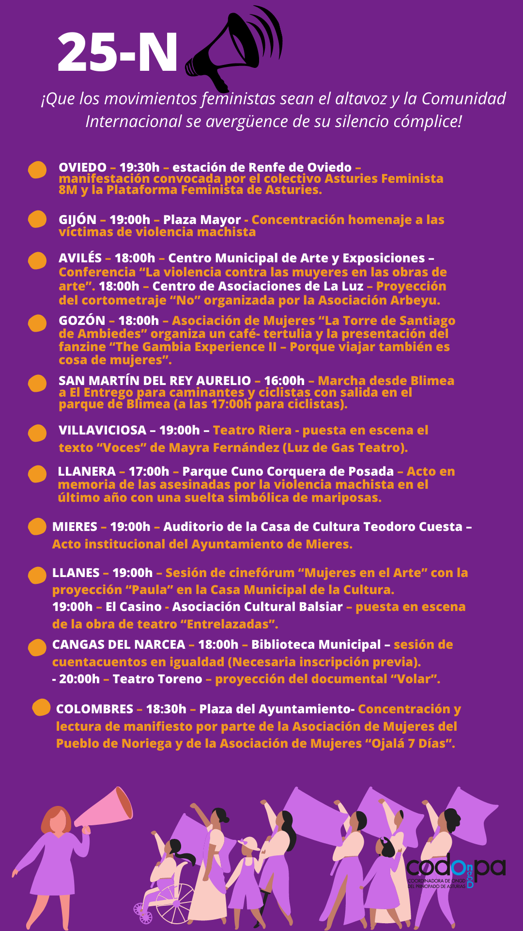 Agenda de concentraciones por el 25N en Asturias
